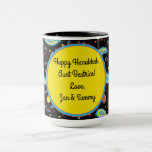 Mug "Hanukkah Paisley Dreidels and Stars"<br><div class="desc">Mug "Hanukkah Paisley Dreidels and Stars." Personalise by typing in your own words with your favourite font size, style and colour. The (Yellow word bubble can be moved or deleted, if you'd rather just have the design without wording.) Enjoy this Hanukkah mug for yourself, or for someone on your gift-giving...</div>