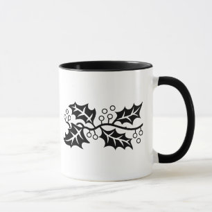 Mug - Holly Leaves in Black and White