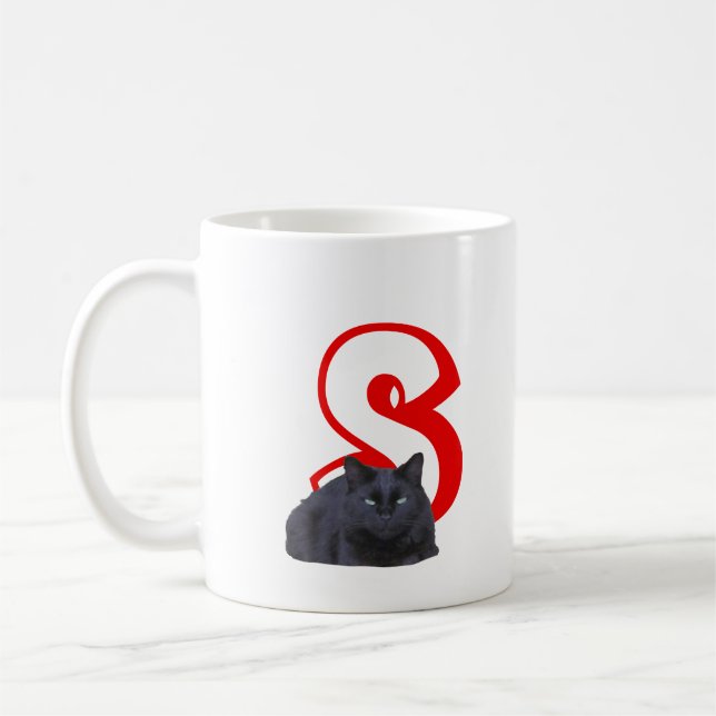 Mug - Letter S with Black Cat and Name (Left)