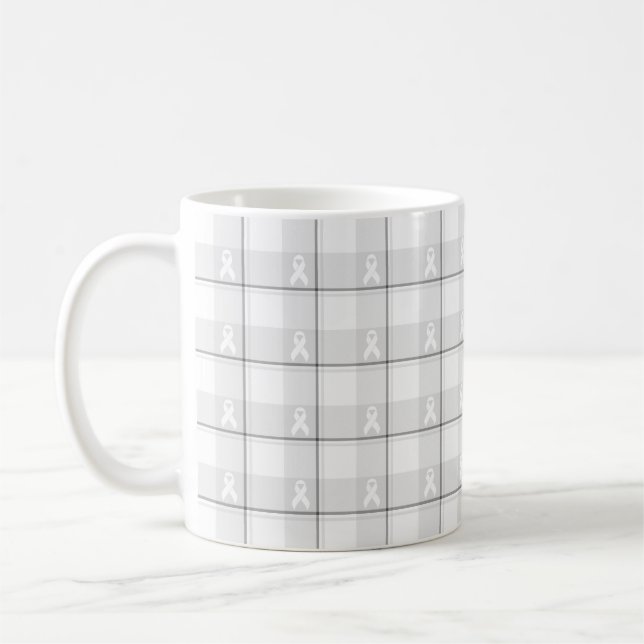 Mug Lung Cancer Awareness Plaid, White Ribbon (Left)