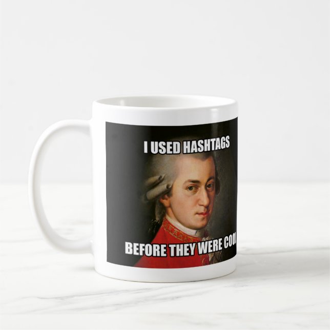 Mug: "Meme" - Mozart Hashtags Coffee Mug (Left)