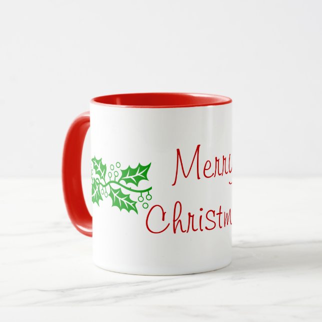 Mug - Merry Christmas with Holly (Front Left)