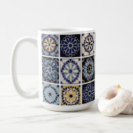 Mug - Moroccan Zellige Mosaic Navy Mustard Tile