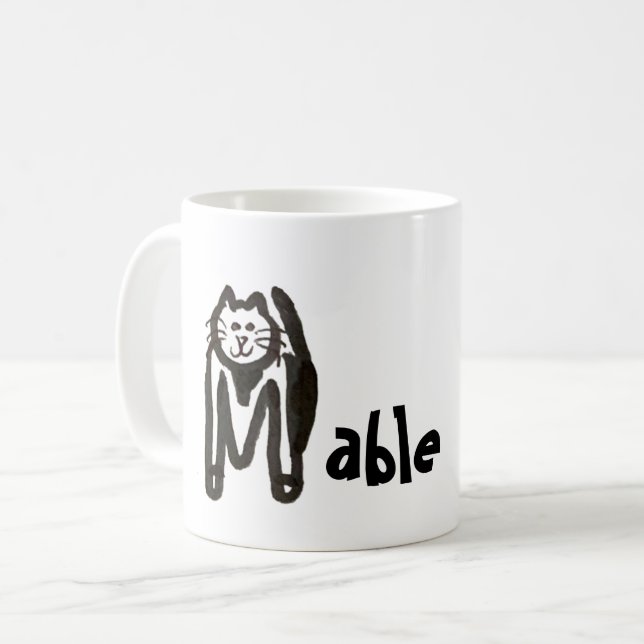 Mug - Name with Initial Cat Letter M (Front Left)