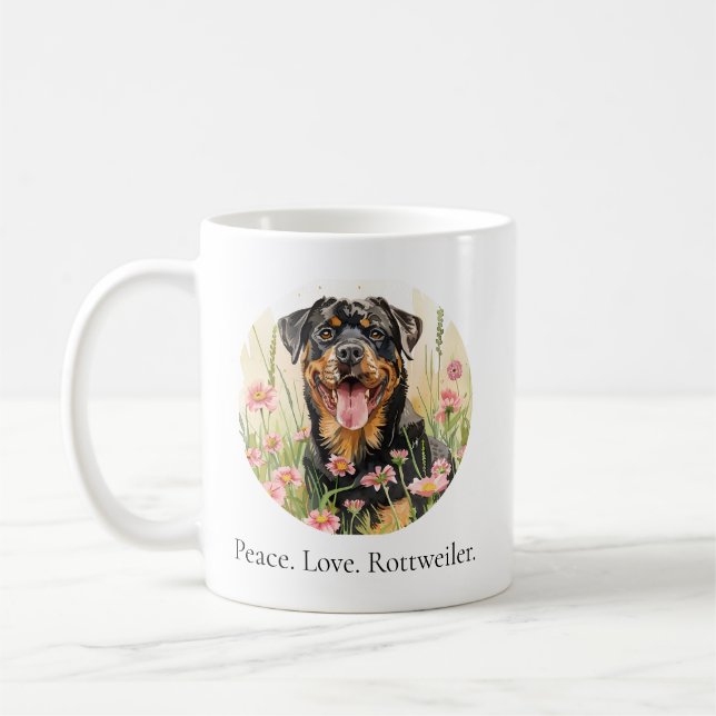  Mug – Peace Love Rottweiler – Watercolor  (Left)