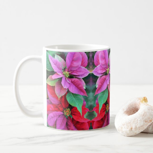 Mug Pink & Red Poinsettias (With Donut)