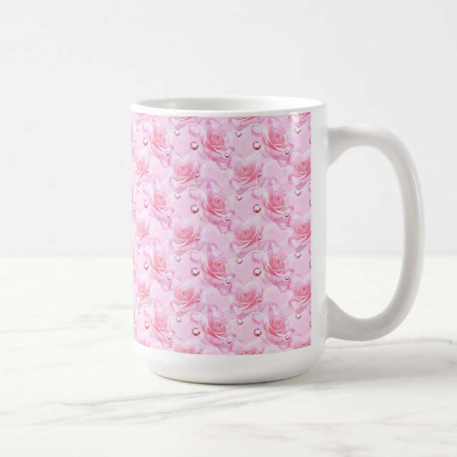 Mug/Pink Roses & Hearts Coffee Mug (Right)