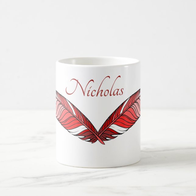 Mug - Red Feathers and Name (Center)