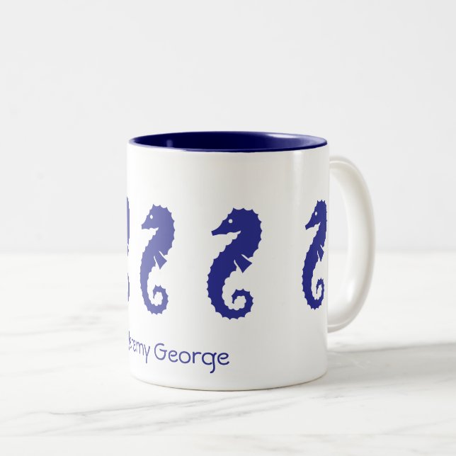 Mug - Sea Horses (navy blue) (Front Right)