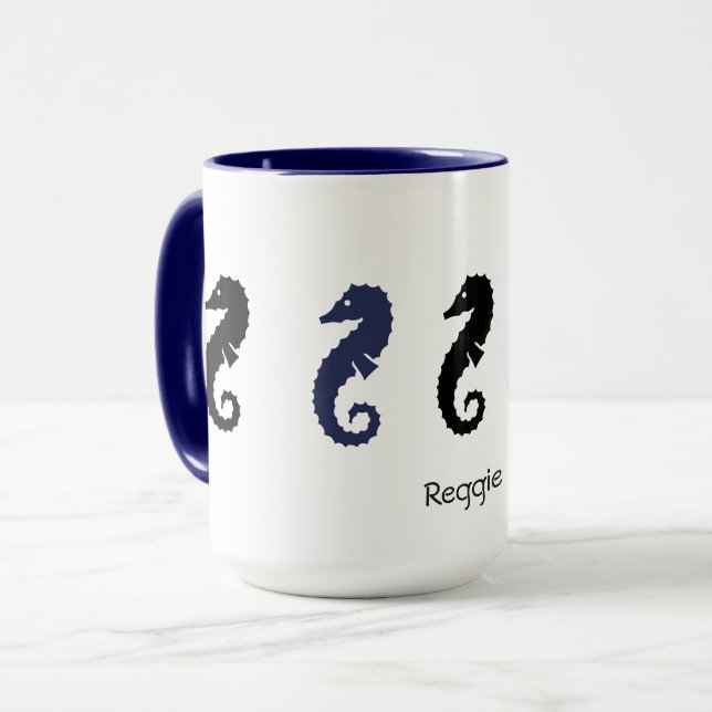 Mug - Sea Horses with Name (navy & Black) (Front Left)