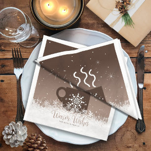 Mug Steaming Hot Drink w/Snow Border Brown ID595 Napkin