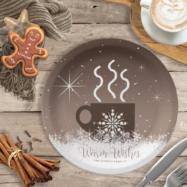Mug Steaming Hot Drink w/Snow Border Brown ID595 Paper Plate (Creator Uploaded)