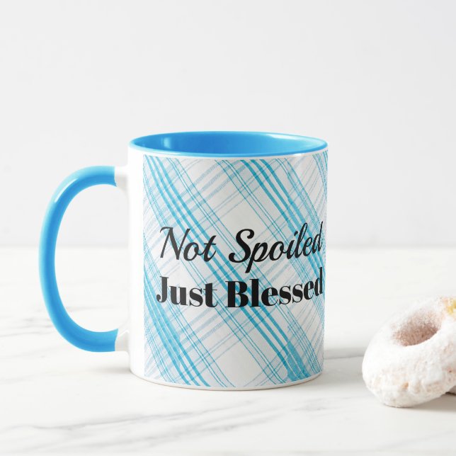 Mug-Two Tone-Sky Blue Plaid-Not Spoiled Just Mug (With Donut)