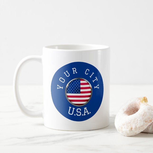 Mug - USA Personalised - Add your City Name (With Donut)