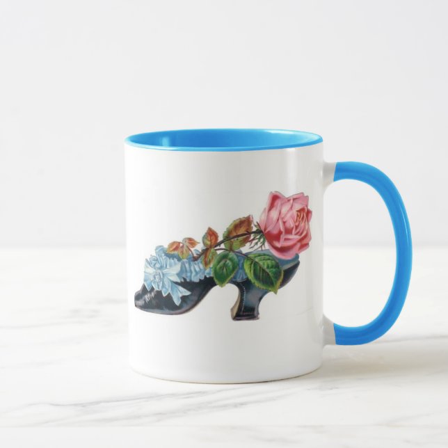 Mug Vintage Floral Shoe Bouquet Blue Pink (Right)