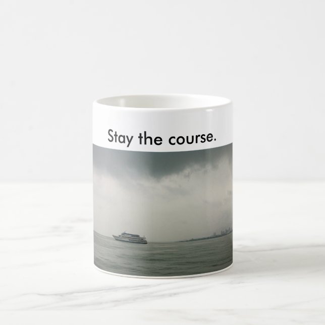Mug w/ boat on L. Michigan saying stay the course. (Center)