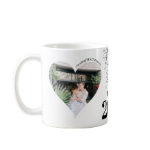 Mug with 2 heart-shaped photos, date, first names