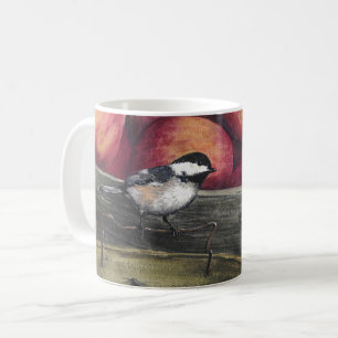 Mug with a Chickadee on a Basket of Apples