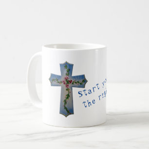 Mug with a Cross painted with folk art flowers