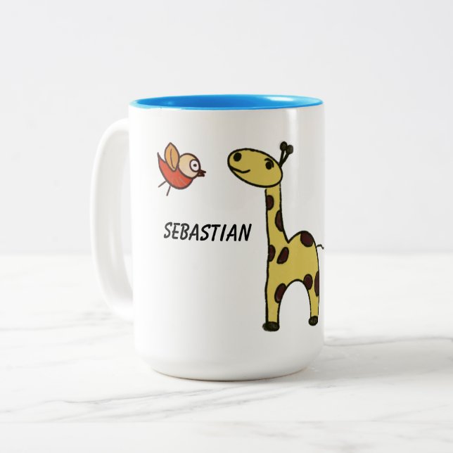 Mug with a giraffe and birds (Front Left)