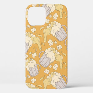 Mug with beer cartoon seamless pattern. Alcohol dr iPhone 12 Case