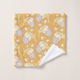 Mug with beer cartoon seamless pattern. Alcohol dr Wash Cloth