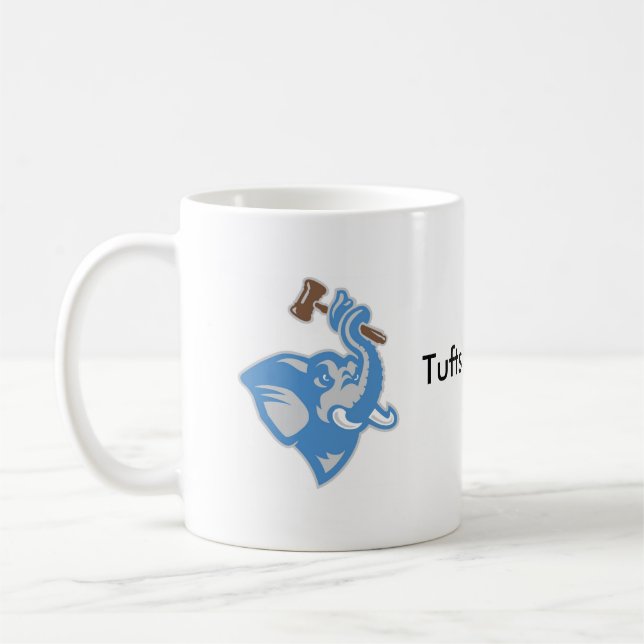 Mug with Brown and Blue Logo and Text (Left)