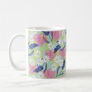Mug with Bubbles, Stripes, Daisies, and Lupines