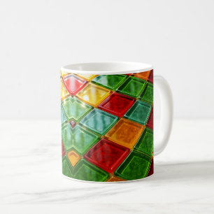 Mug with colorful diamond-shaped stained glass.