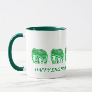 MUG WITH COOL GREEN ELEPHANTS