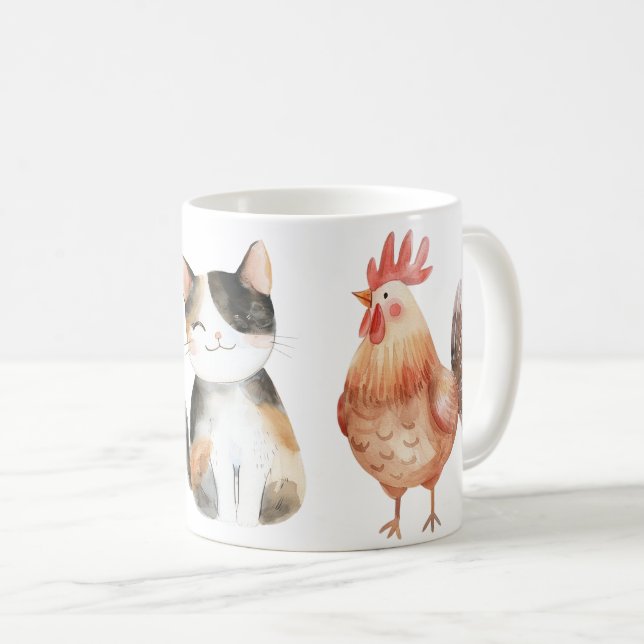 Mug with dog, cat, and chicken (Front Right)