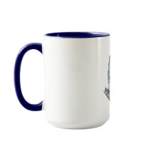 Mug with drawing of a sketch style house blue roof