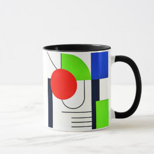 Mug with geometric designs in colors.