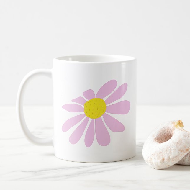 mug with hand drawn pink daisy back and front (With Donut)