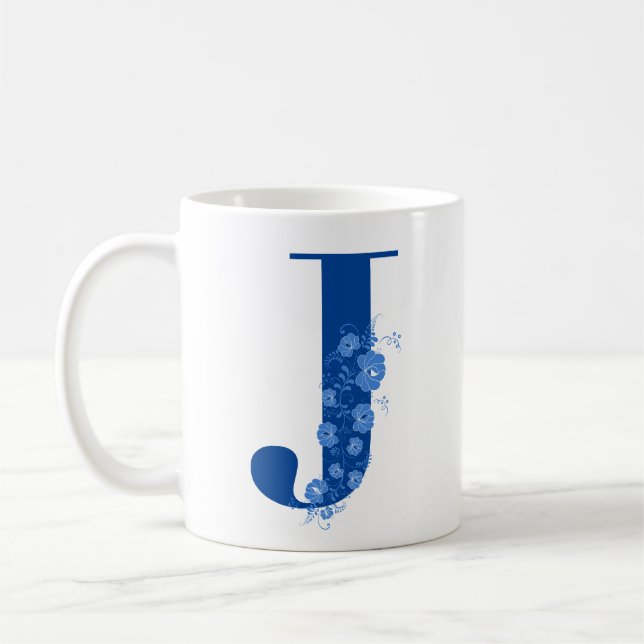 Mug With Monogram Floral Letter J (Left)