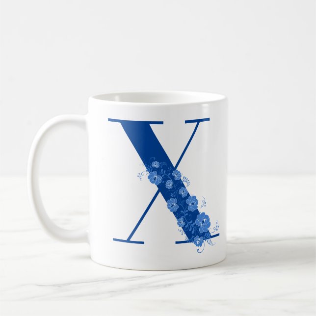 Mug With Monogram Floral Letter X (Left)