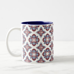Mug with navy blue and raspberry pattern