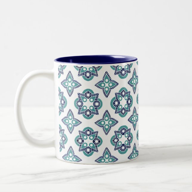 Mug with navy blue and Turquoise design (Left)