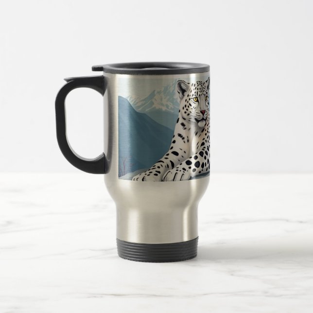 Mug, with snow leopards design travel mug (Left)