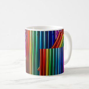 Mug with stylized design rainbow colors.