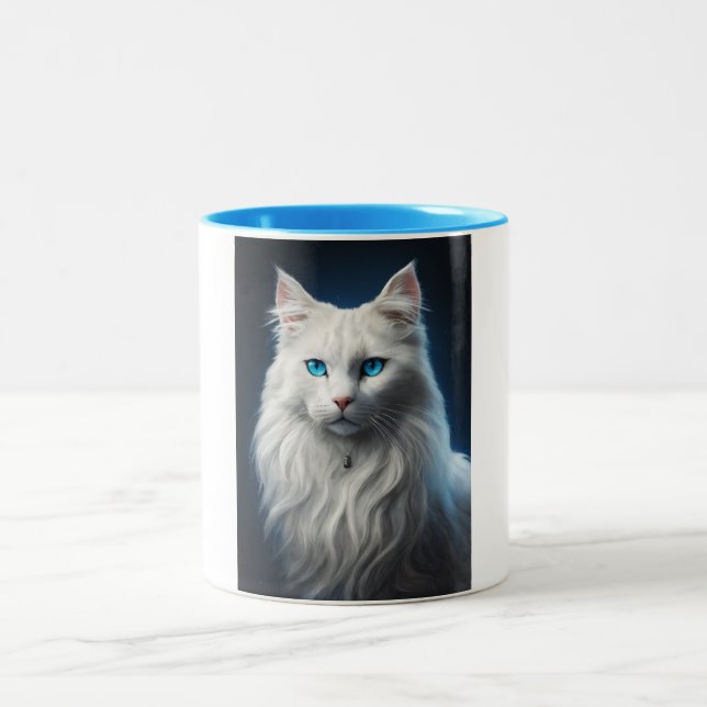 Mug with white cat with blue colour eyes (Center)
