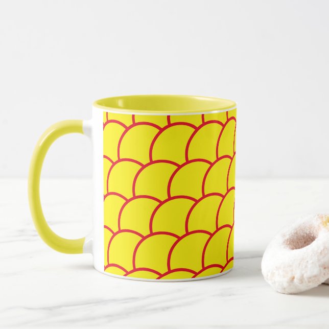 Mug - Yellow Fish Scale Pattern (With Donut)