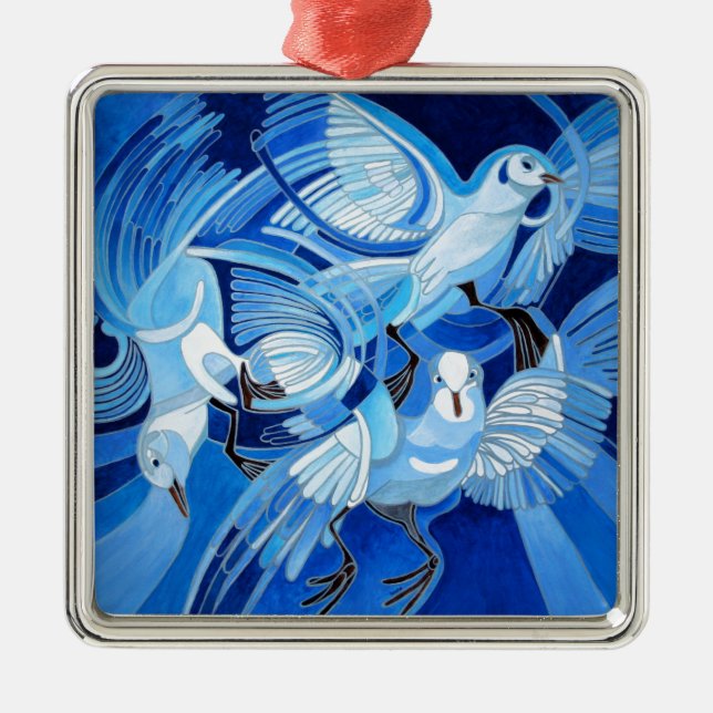Muge's Pigeons in Blue Metal Tree Decoration (Front)