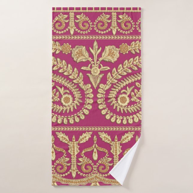 Mughal art work. indian traditional antique gold b bath towel (Bath Towel)