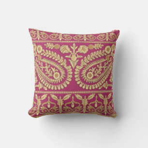 Mughal art work. indian traditional antique gold b cushion
