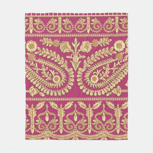 Mughal art work. indian traditional antique gold b fleece blanket (Front)