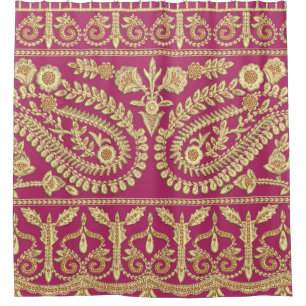 Mughal art work. indian traditional antique gold b shower curtain