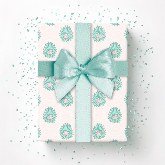 Mughal Bloom Dot in Teal and Flamingo Wrapping Paper (Creator Uploaded)