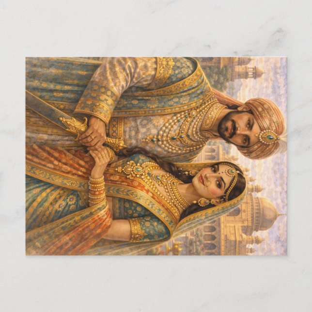 Mughal Couple Blue-Gold Postcard (Front)