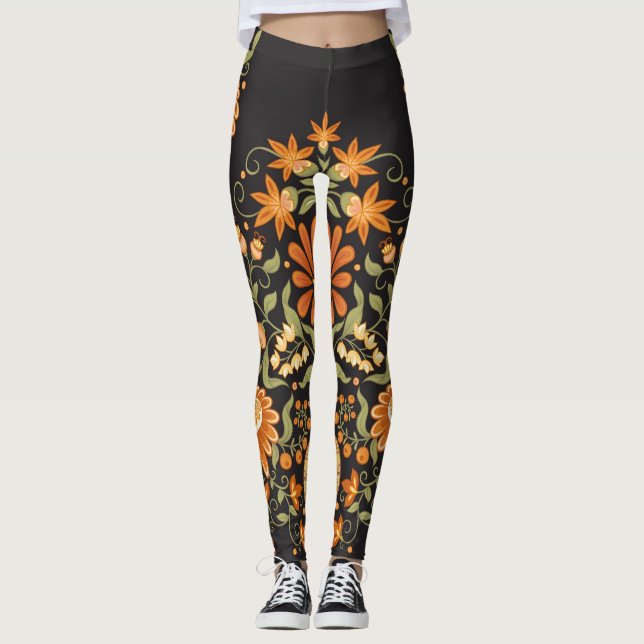 Mughal Fantasy: Retro Floral Opulence Leggings (Front)